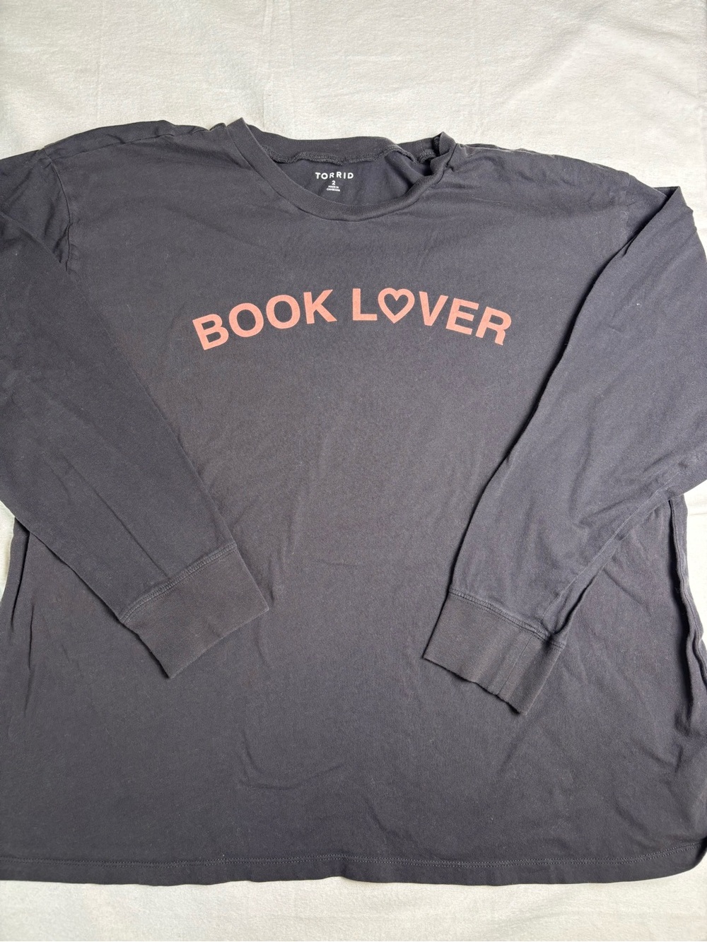 Torrid Charcoal Long Sleeve Tee with Pink BOOK LOVER Graphic